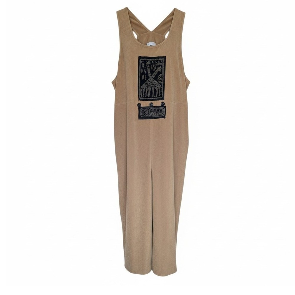 Nina Piccalino Vintage Faux Suede Giraffe Embroidered Jumper Dress Tan Size 10